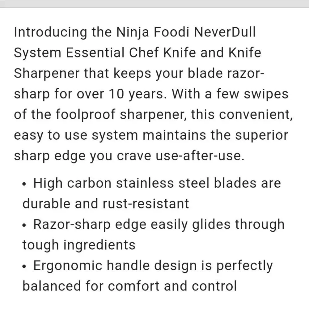 Ninja Foodi‎ NeverDull Chef Knife with Sharpener System